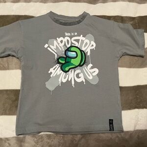 Boy’s Gray Among Us T-Shirt with Green Character,size 7